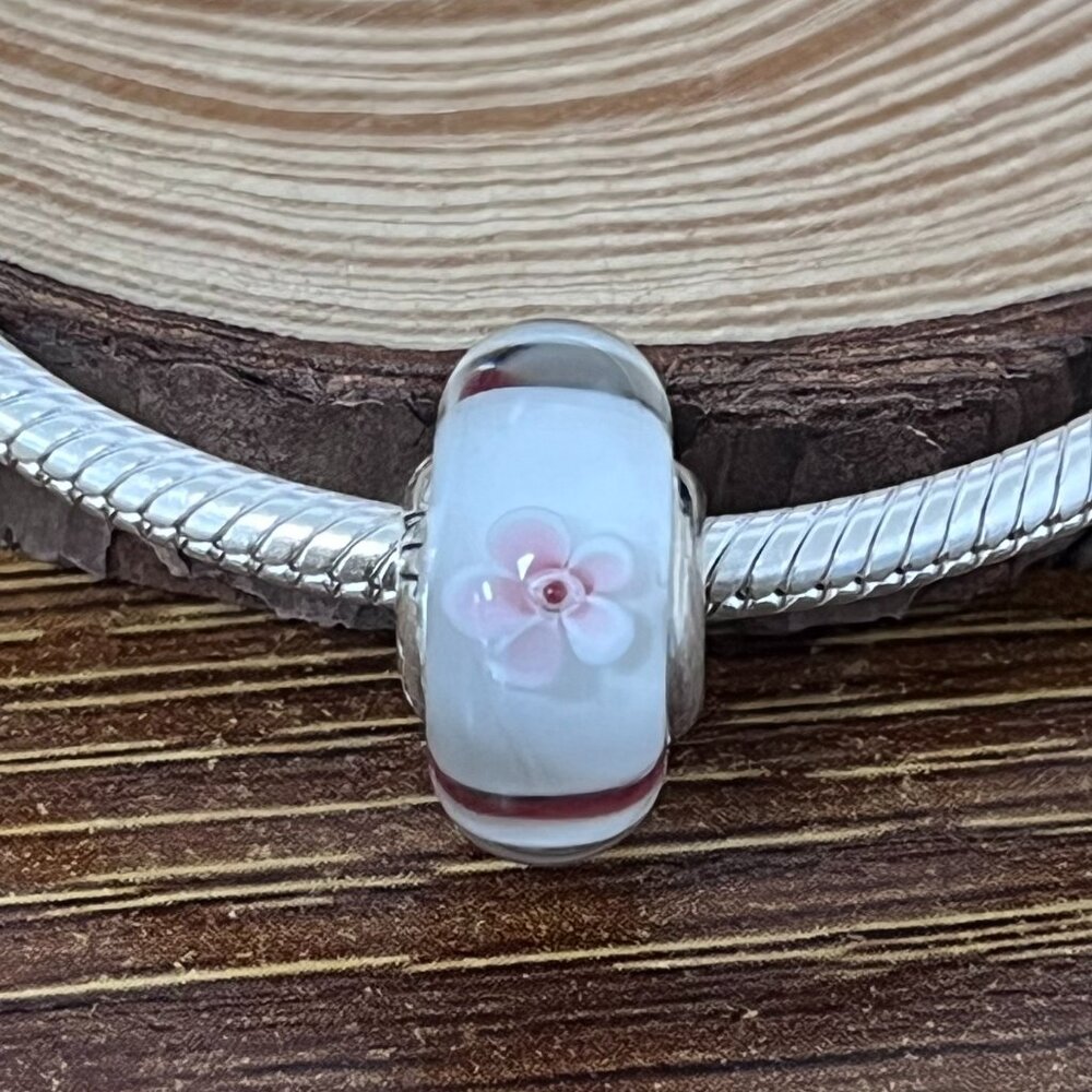 Pandora Charm Pink Cherry Blossom Murano Glass Bead Charm